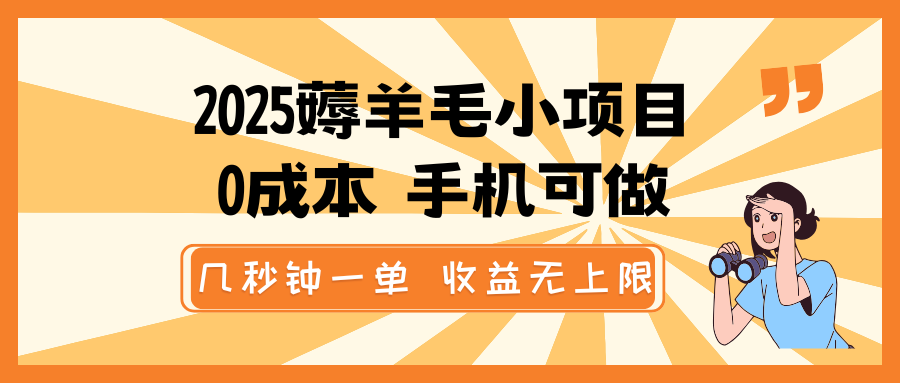 2025薅羊毛小项目，0成本 手机可做，几秒钟一单，收益无上限-南友云赚