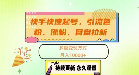 快手快速起号，引流s粉、涨粉、网盘拉新多重变现方式，月入1w【揭秘】-南友云赚