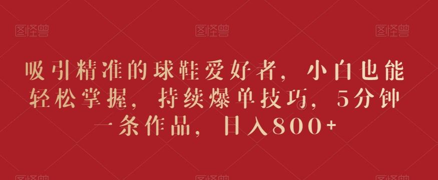 吸引精准的球鞋爱好者，小白也能轻松掌握，持续爆单技巧，5分钟一条作品，日入800+【揭秘】-南友云赚