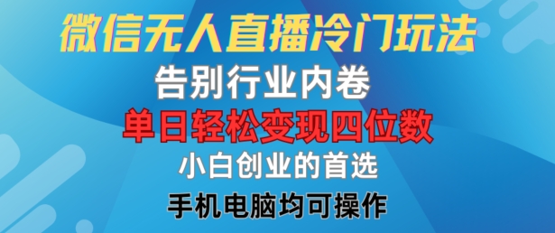 微信无人直播冷门玩法，告别行业内卷，单日轻松变现四位数，小白的创业首选【揭秘】-南友云赚