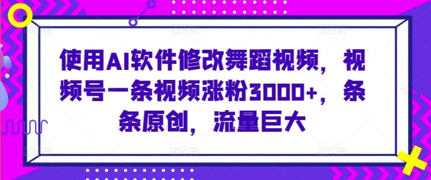 使用AI软件修改舞蹈视频，视频号一条视频涨粉3000+，条条原创，流量巨大【揭秘】-南友云赚