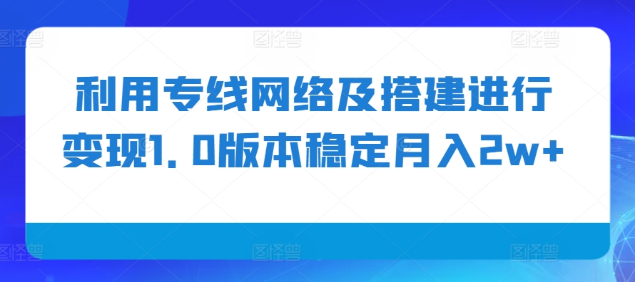 利用专线网络及搭建进行变现1.0版本稳定月入2w+【揭秘】-南友云赚