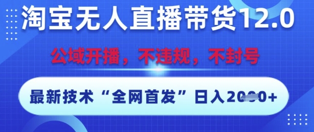 淘宝无人直播带货12.0，最新技术，不封号，不违规，操作简单，开播爆单，日入多张【揭秘】-南友云赚
