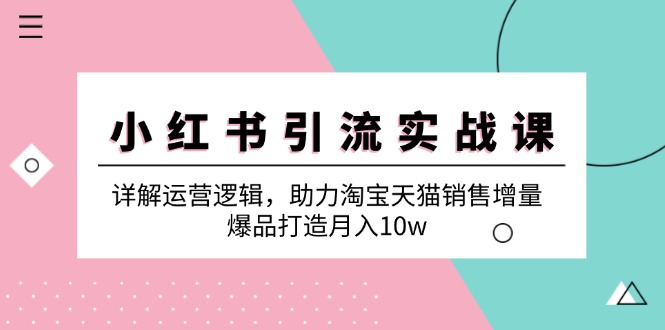 小红书引流实战课：详解运营逻辑，助力淘宝天猫销售增量，爆品打造月入10w-南友云赚