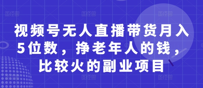 视频号无人直播带货月入5位数，挣老年人的钱，比较火的副业项目-南友云赚