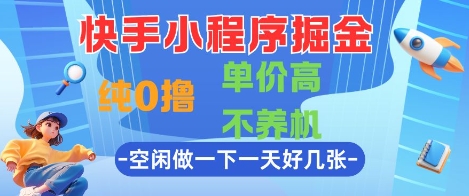快手小程序掘金，纯0撸，单价高不养机 利用空闲时间做一做，一天好几张【揭秘】-南友云赚