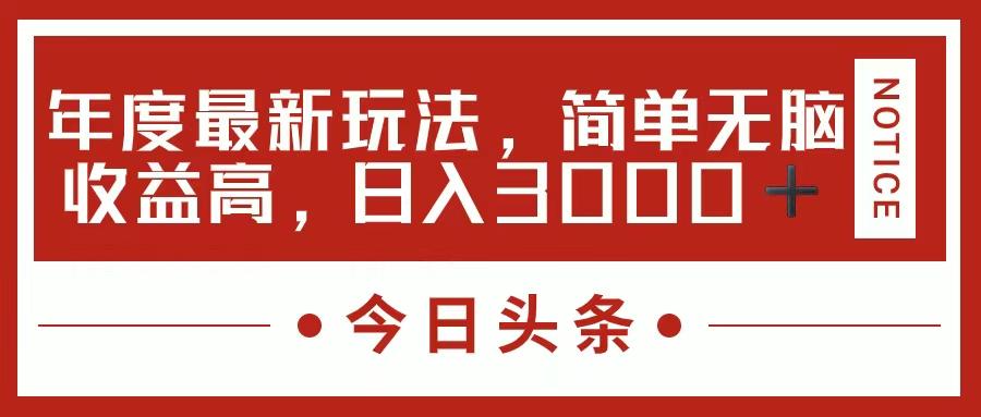 今日头条新玩法，简单粗暴收益高，日入3000+-南友云赚