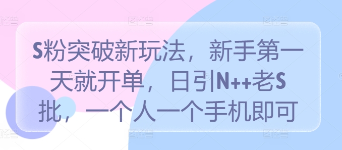 S粉突破新玩法，新手第一天就开单，日引N++老S批，一个人一个手机即可【揭秘】-南友云赚