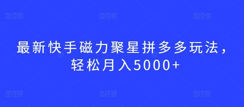 最新快手磁力聚星拼多多玩法，轻松月入5000+【揭秘】-南友云赚