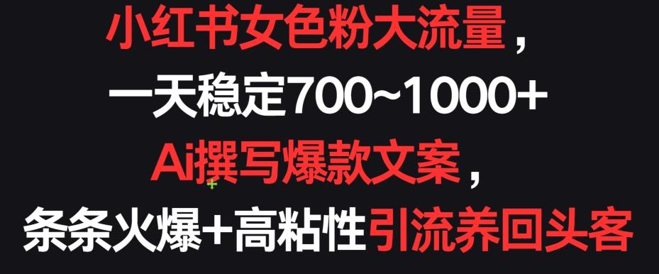 小红书女色粉大流量，一天稳定700~1000+  Ai撰写爆款文案，条条火爆+高粘性引流养回头客【揭秘】-南友云赚