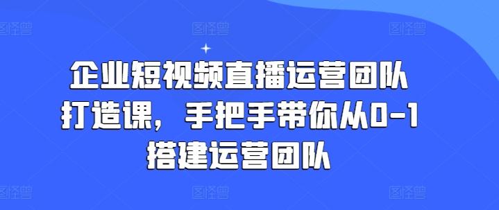 企业短视频直播运营团队打造课，手把手带你从0-1搭建运营团队-南友云赚