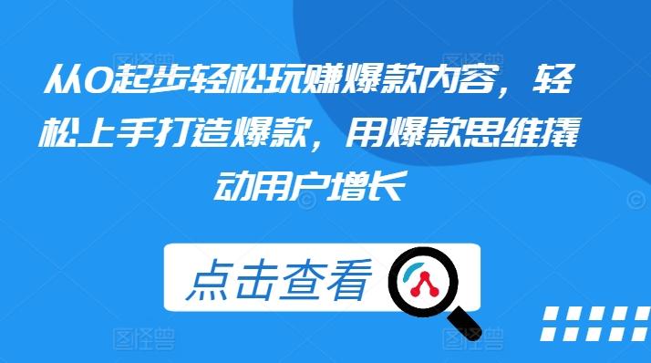从0起步轻松玩赚爆款内容，轻松上手打造爆款，用爆款思维撬动用户增长-南友云赚