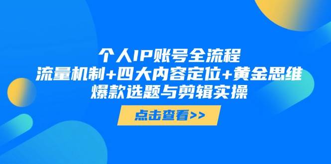 个人IP账号全流程：流量机制+四大内容定位+黄金思维, 爆款选题与剪辑实操-南友云赚
