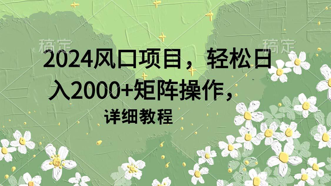 (9652期)2024风口项目，轻松日入2000+矩阵操作，详细教程-南友云赚
