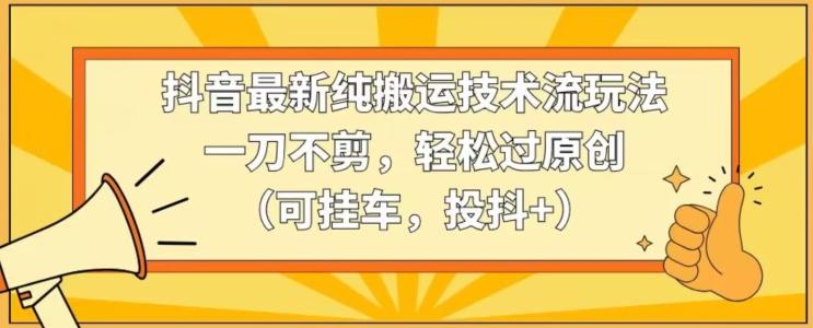 抖音最新纯搬运技术流玩法，一刀不剪，轻松过原创(可挂车，投抖+)【揭秘】-南友云赚