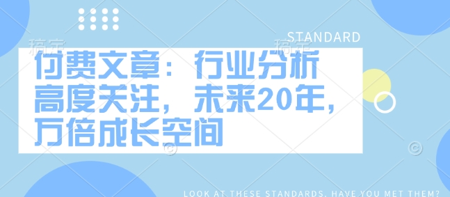 付费文章：行业分析 高度关注，未来20年，万倍成长空间-南友云赚