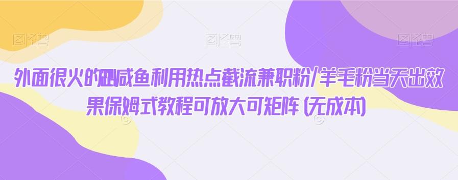 外面很火的2024咸鱼利用热点截流兼职粉/羊毛粉当天出效果保姆式教程可放大可矩阵(无成本)-南友云赚