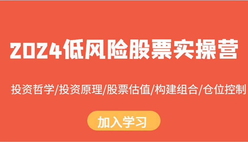 2024低风险股票实操营：投资哲学/投资原理/股票估值/构建组合/仓位控制-南友云赚