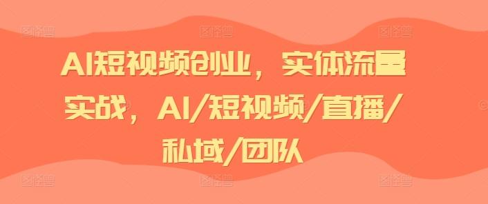 AI短视频创业，实体流量实战，AI/短视频/直播/私域/团队-南友云赚