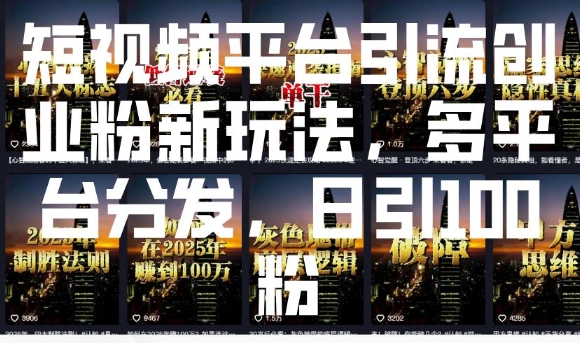 短视频平台引流创业粉新玩法，多平台分发，日引100粉-南友云赚