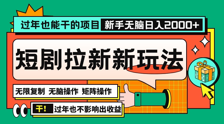 过年也能干的项目，2024年底最新短剧拉新新玩法，批量无脑操作日入2000+！-南友云赚