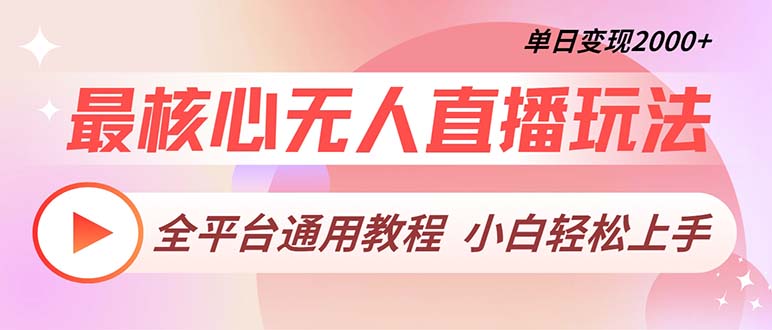 最核心无人直播玩法，全平台通用教程，单日变现2000+-南友云赚