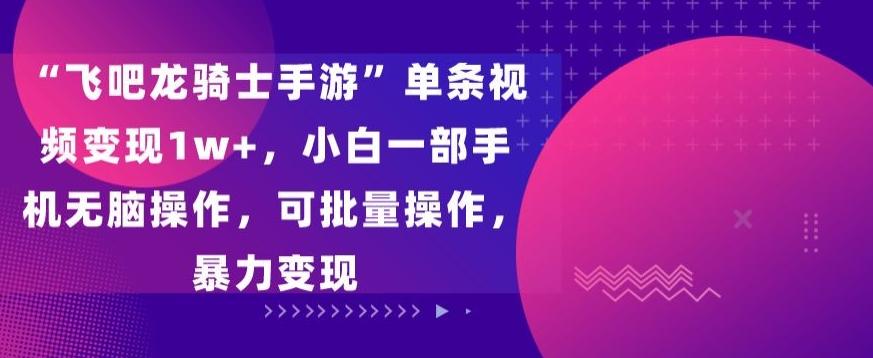 “飞吧龙骑士手游”单条视频变现1w+，小白一部手机无脑操作，可批量操作，暴力变现【揭秘】-南友云赚