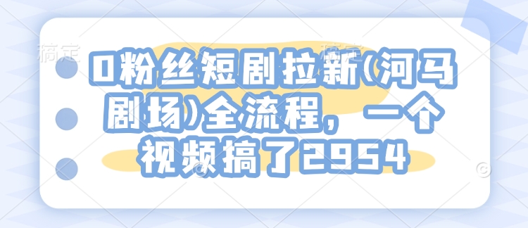 0粉丝短剧拉新(河马剧场)全流程，一个视频搞了2954-南友云赚