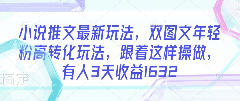 小说推文最新玩法，双图文年轻粉高转化玩法，跟着这样操做，有人3天收益1632-南友云赚