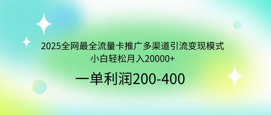 2025全网最全流量卡推广多渠道引流变现模式，小白轻松月入20000+-南友云赚