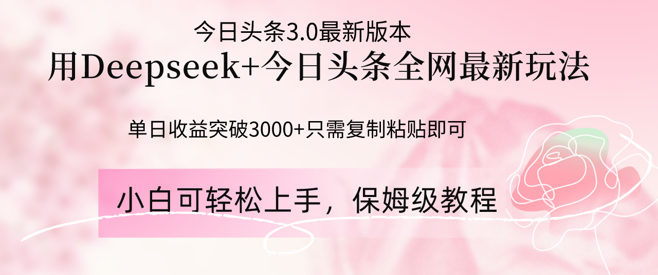Deepseek结合今日头条全网最新玩法，单日收益突破3000+，只需要简单的…-南友云赚