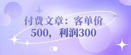 付费文章：客单价500，利润300-南友云赚