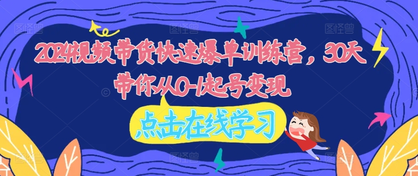 2024视频带货快速爆单训练营，30天带你从0-1起号变现-南友云赚
