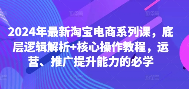2024年最新淘宝电商系列课，底层逻辑解析+核心操作教程，运营、推广提升能力的必学-南友云赚
