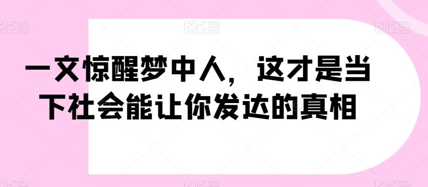 一文惊醒梦中人，这才是当下社会能让你发达的真相【公众号付费文章】-南友云赚