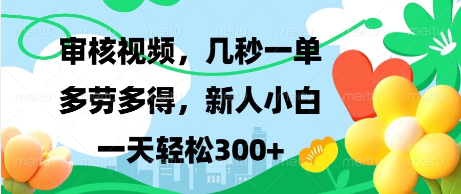 审核视频，几秒一单，多劳多得，新人小白一天轻松300+-南友云赚