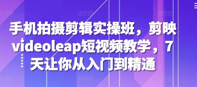 手机拍摄剪辑实操班，剪映videoleap短视频教学，7天让你从入门到精通-南友云赚