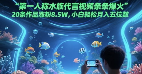 第一人称水族代言视频条条爆火，20条作品涨粉8.5W，小白轻松月入五位数-南友云赚