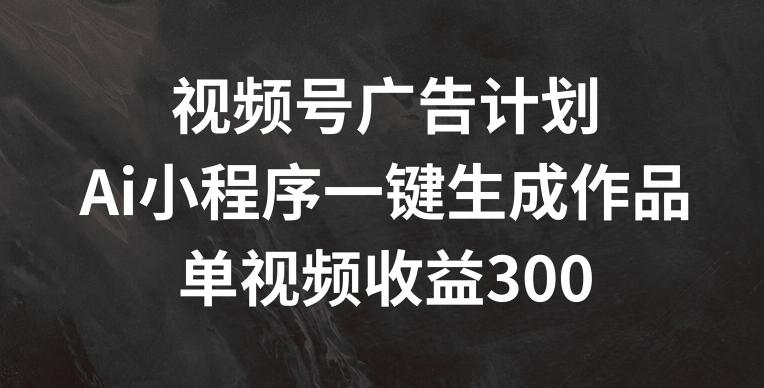 视频号广告计划，AI小程序一键生成作品， 单视频收益300+【揭秘】-南友云赚