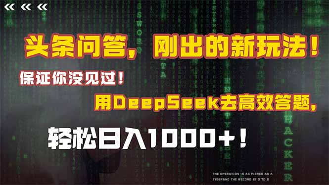 头条问答，刚出的新玩法！保证你没见过！结合Deepseek高效答题，轻松日…-南友云赚