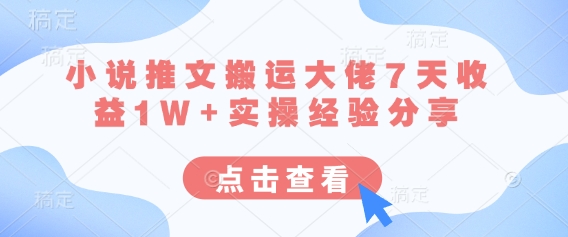 小说推文搬运大佬7天收益1W+实操经验分享-南友云赚