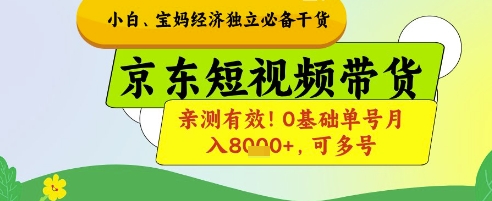 小白宝妈经济独立必备干货，京东短视频带货，亲测有效!0基础单号月入8k+，可多号【揭秘】-南友云赚