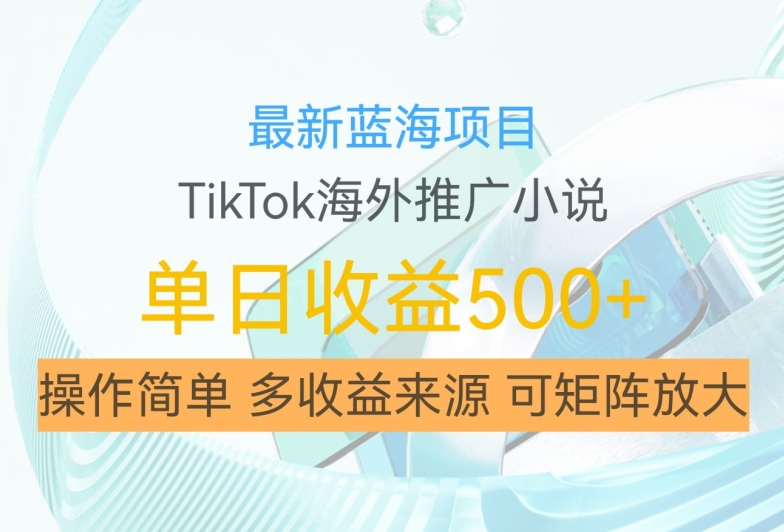 最新蓝海项目，利用tiktok海外推广小说赚钱佣金，简单易学，日入500+，可矩阵放大【揭秘】-南友云赚