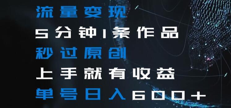 流量变现5分钟1条作品秒过原创上手就有收益单号日入600+【揭秘】-南友云赚