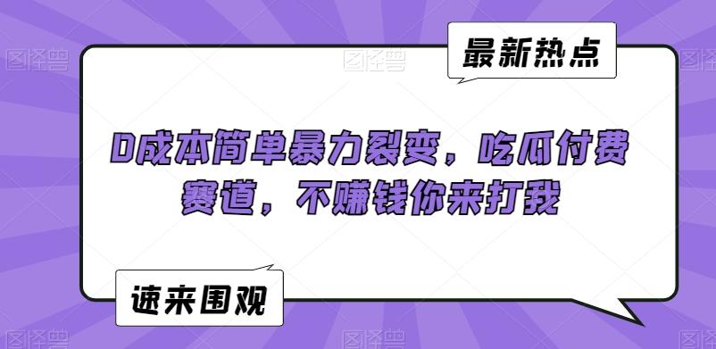 0成本简单暴力裂变，吃瓜付费赛道，不赚钱你来打我【揭秘】-南友云赚