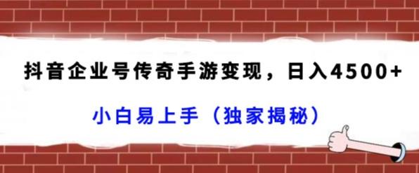 抖音企业号传奇手游变现，日入4500+，小白易上手（独家揭秘）-南友云赚
