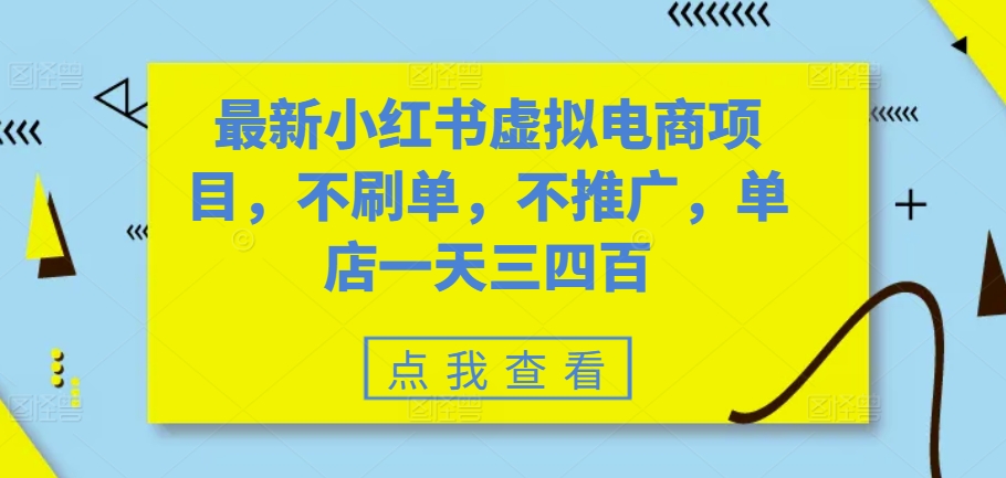 最新小红书虚拟电商项目，不刷单，不推广，单店一天三四百-南友云赚