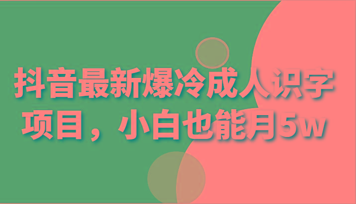 抖音最新爆冷成人识字项目，小白也能月5w-南友云赚