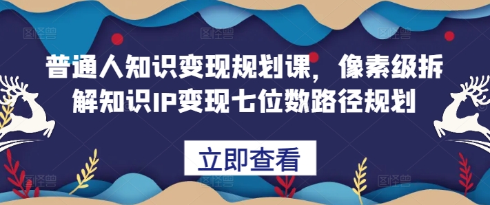 普通人知识变现规划课，像素级拆解知识IP变现七位数路径规划-南友云赚