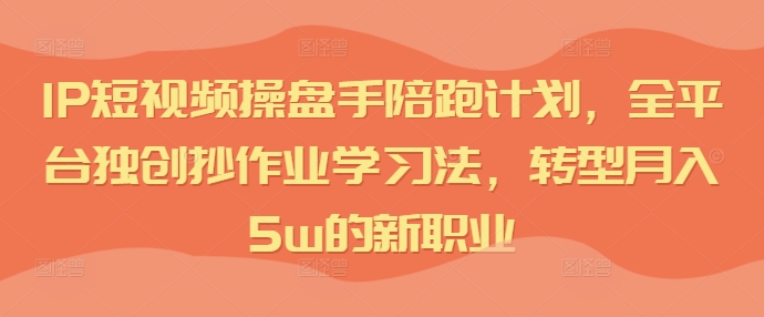 IP短视频操盘手陪跑计划，全平台独创抄作业学习法，转型月入5w的新职业-南友云赚